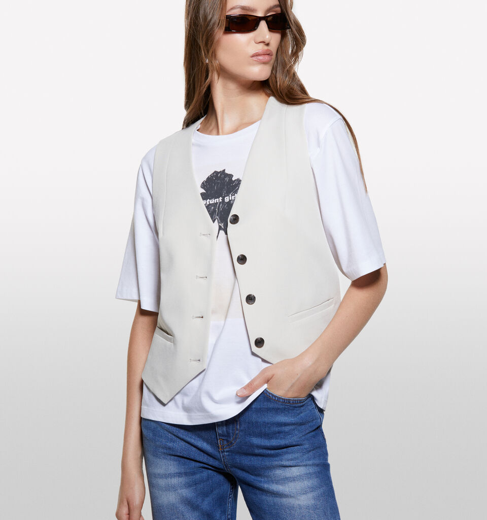 Gilet beige coupe slim - vestes et doudounes sans manches pour femme - Beige | Sisley image number 3